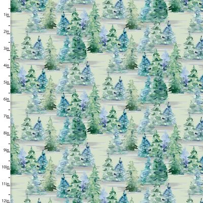 Forest Friends Blue Trees Green Cotton