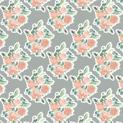 Thrive Grey with Peach Flower Cotton