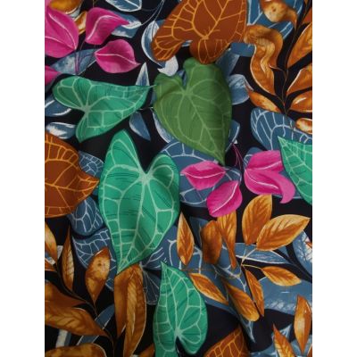 Rayon St Topaz Navy Mixed Leaves