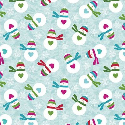 Stof My Hearts Belongs to Christmas Pale Blue with Snowmen Cotton
