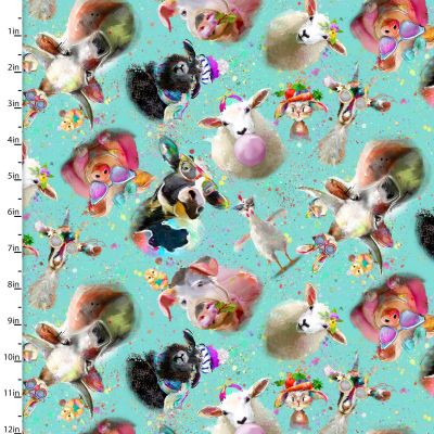 Funny Farm Tossed Animals Turquoise Cotton