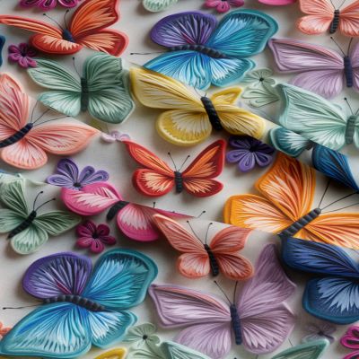 3d Embroidered Butterflies Cotton
