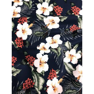 Cotton Sateen Navy Red Floral