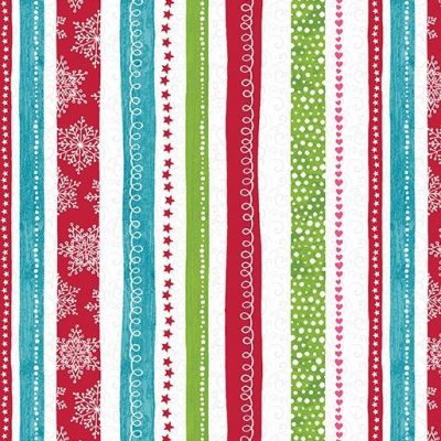 Stof My Hearts Belongs to Christmas White/Green Strip Cotton