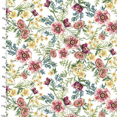 Forest Friends Pink Floral White Cotton