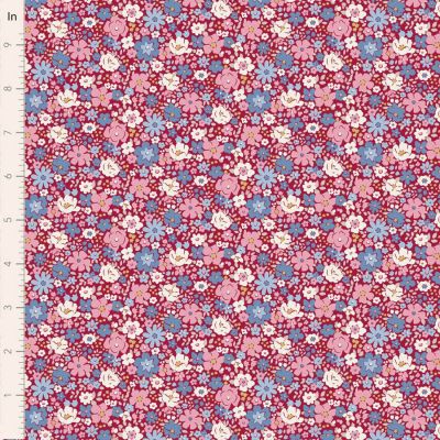 Tilda Village Life Esther Burgundy Cotton