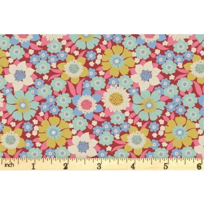 Tilda Wallflower Lauren Burgundy Cotton