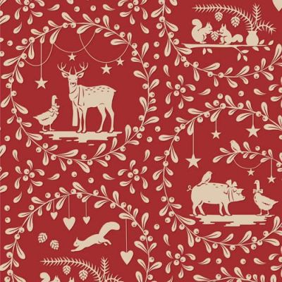 Tilda Merry Little Christmas Paperscenes Burgundy Cotton