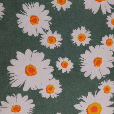Polycotton, Green with White Flower