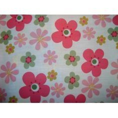 Polycotton White with Pink Flower