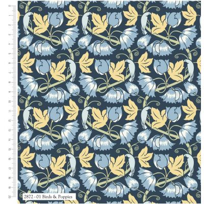 Voysey Birds Poppies Cotton