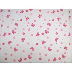 Polycotton, White with Pink Butterfly