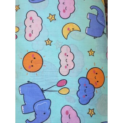 Polycotton, Pale Blue with Clouds and Elephant