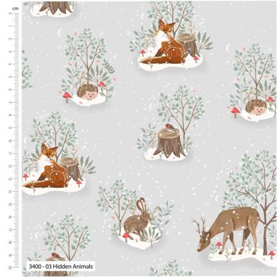 WOODLAND HIDDEN ANIMALS 100% Cotton