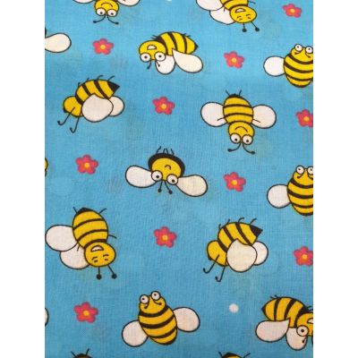 Polycotton, Blue with Funny Bees