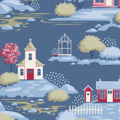 Tilda Village Life Village Blue Cotton