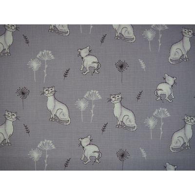Lilac Cats Cotton by Debbie Shore