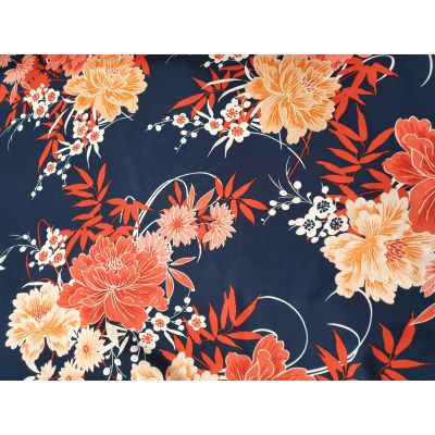 Crepe Navy Peach Red Floral