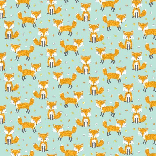 Woodland Friends Foxes Green Cotton