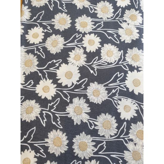 Dark Grey & White Flower Cotton