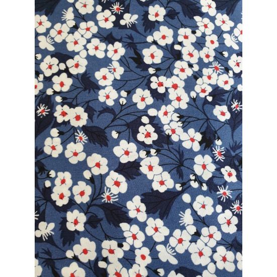 Navy White Flower Cotton