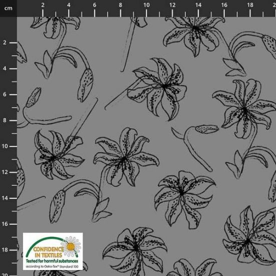 Flower Sketches Grey Cotton