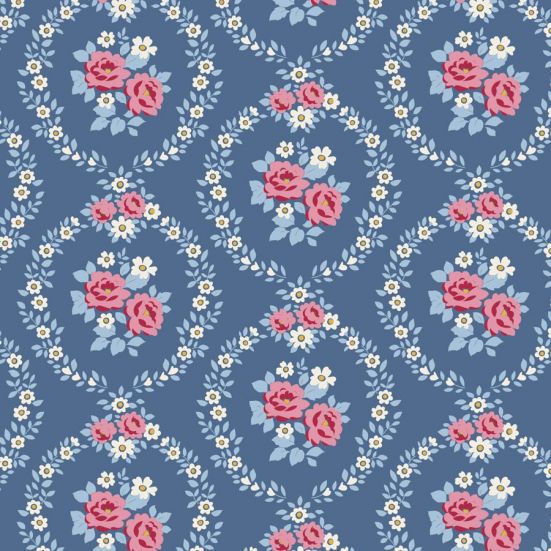 Tilda Village Life Marble Blue Cotton
