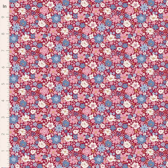 Tilda Village Life Esther Burgundy Cotton