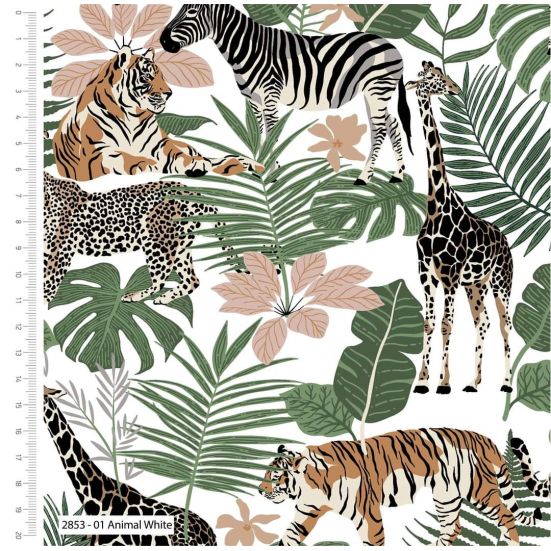 Safari Animals White Cotton