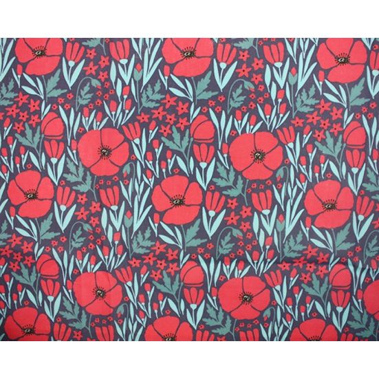 Polycotton Blue with Poppy