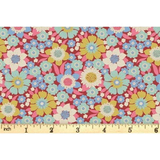 Tilda Wallflower Lauren Burgundy Cotton