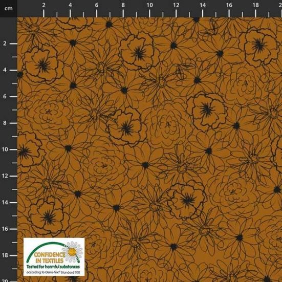 Flower Sketches Mustard Brown Cotton