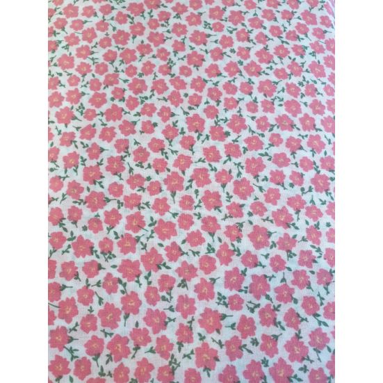 Polycotton, White with Pink Daisy