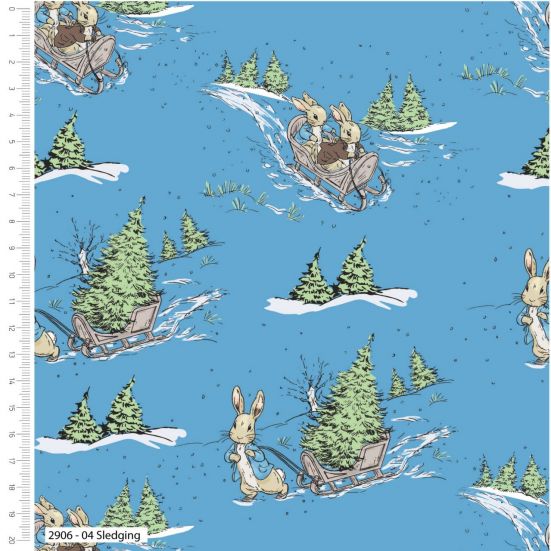 Peter Rabbit Christmas Sledging Cotton