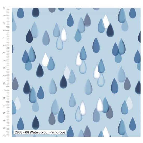 Indigo Elements Water Colour Raindrops Cotton