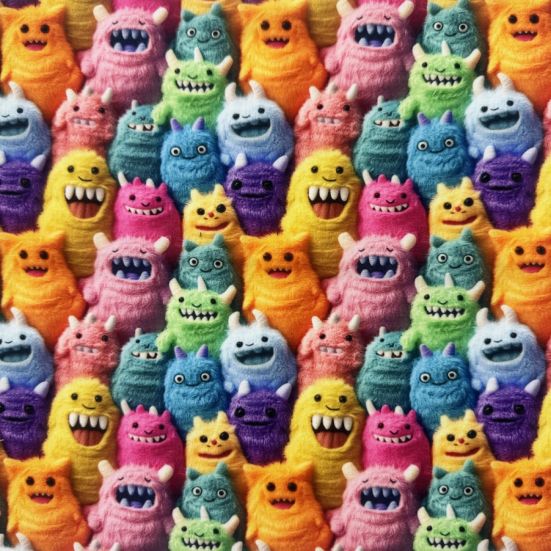 3d Monsters digitally printed polycotton