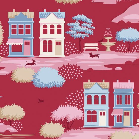 Tilda Village Life Village Blue Cotton