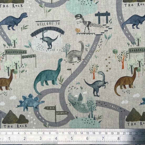 Dinosaur Land Linen, Cotton Panama