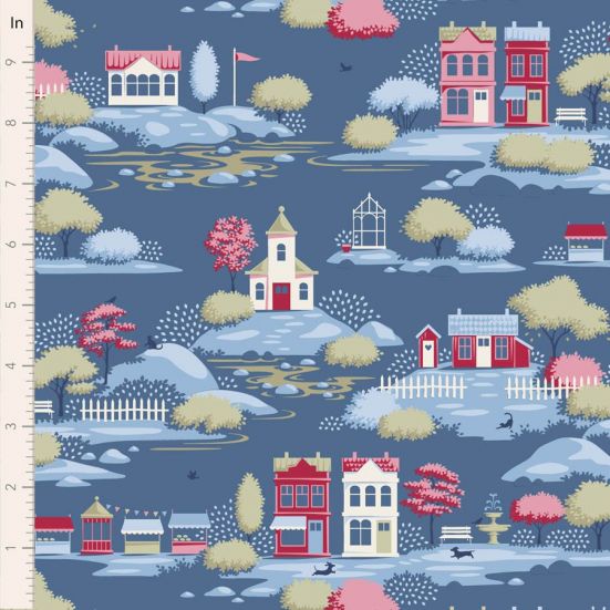 Tilda Village Life Village Blue Cotton