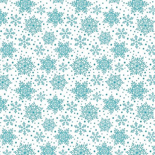 Stof My Hearts Belongs to Christmas white with Blue Snowflake Cotton