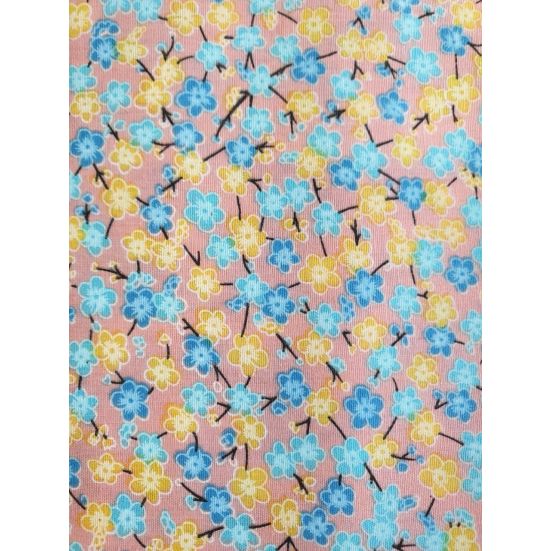 Pink Yellow Blue Flower Cotton