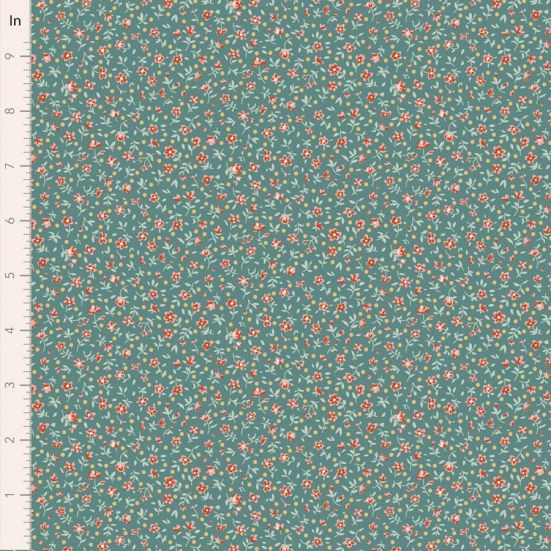 Tilda Village Life Mae Teal Cotton