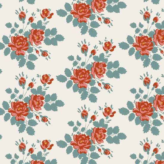 Tilda Village Life Myrtle Teal Cotton