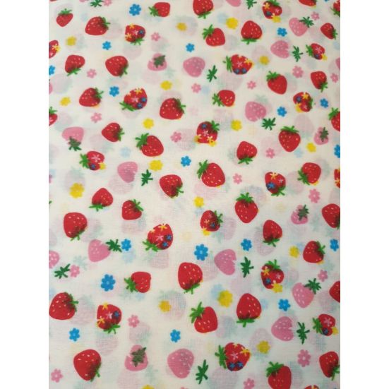 Polycotton, White with Strawberry