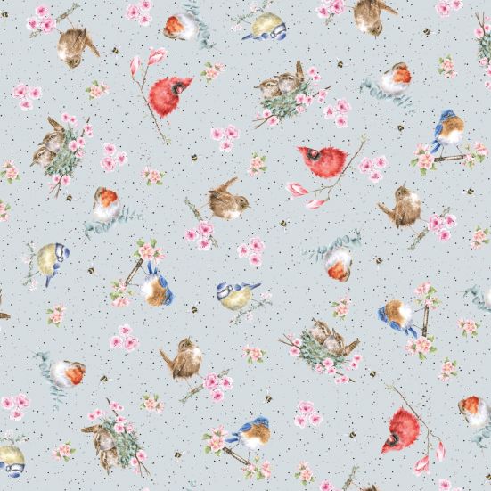 Wrendale Bramble Patch Birds Blue Cotton