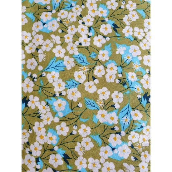 Moss White Blue Flower Cotton