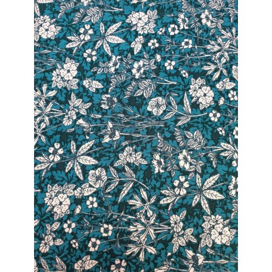 Stof Teal on Blue, Flower Cotton