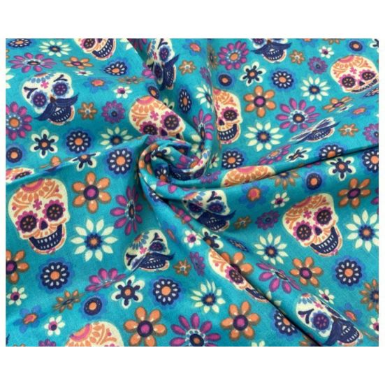 Polycotton, Jade with Skulls