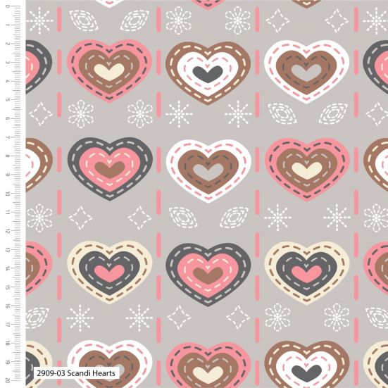 Scandi Hearts Grey Cotton