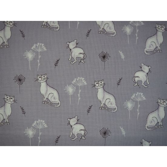 Lilac Cats Cotton by Debbie Shore